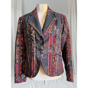 DR  Sportswear Brown Multicolored Blazer Jacket Sz 12 Faux Pockets Button Lined